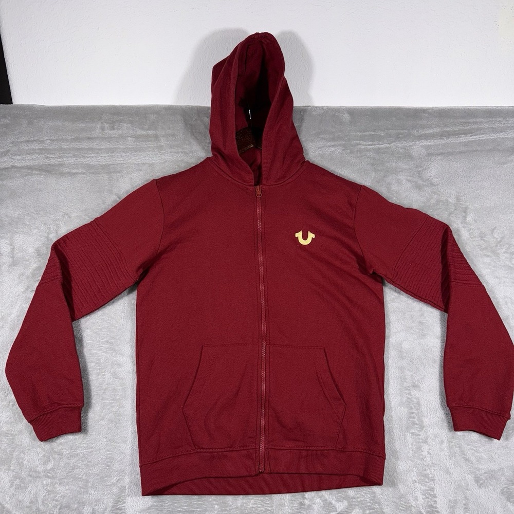 True Religion Hoodie‎ Mens Large Maroon Full Zip Logo Brand Jeans Sweatshirt